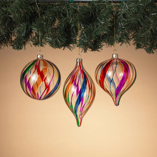 The Gerson Company 4.5"H Multi-Color Glass Ornament, 3 Asst