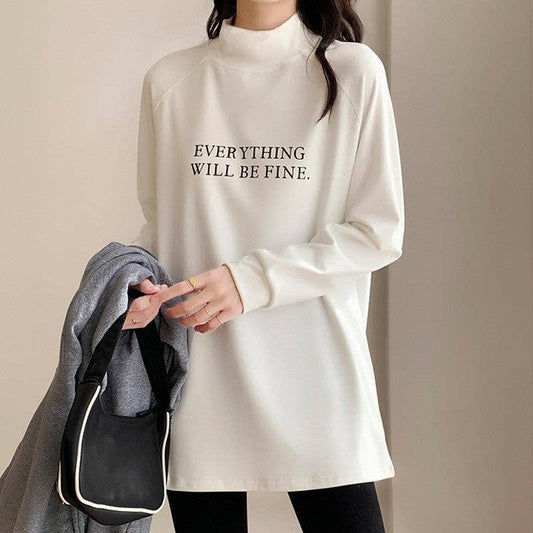 Long Sleeve  Half Turtleneck Casual Loose Pullover T-Shirt