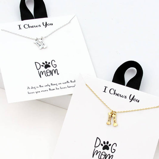 Gold-Dipped Bone Shape Dog Mom Necklace