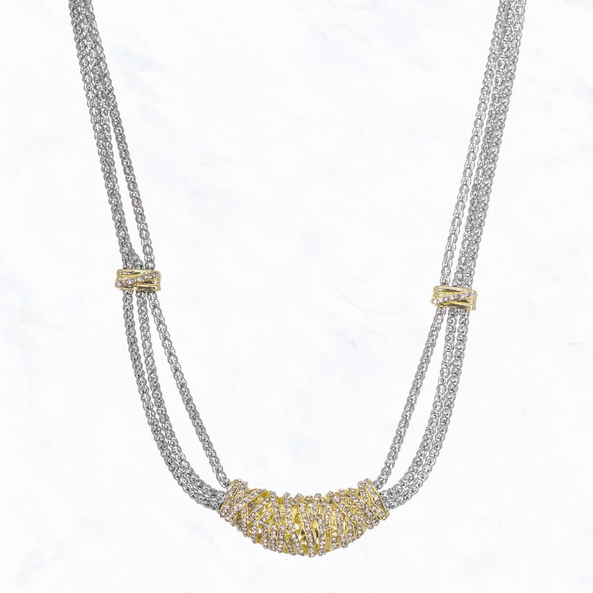 Two Tone, Beaded Pendant Multi Chain Necklace