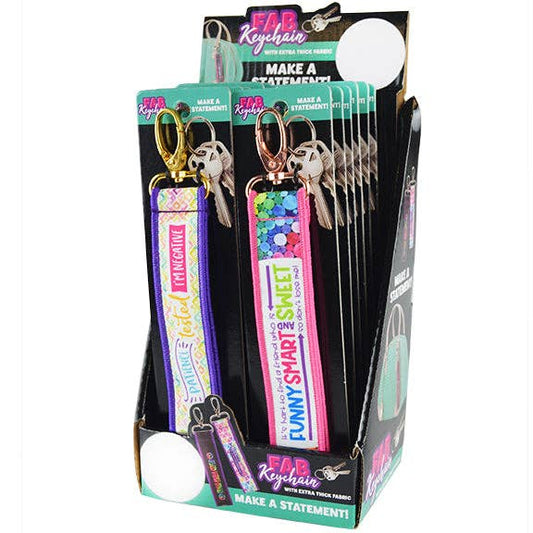 HEAVY FABRIC PRINTED KEYCHAIN 12 PIECES PER DISPLAY