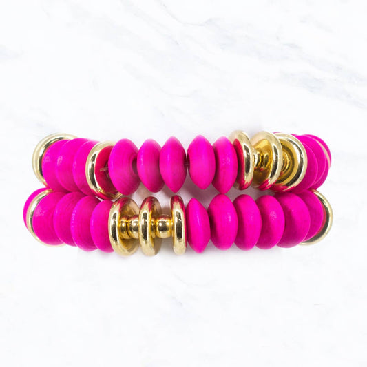 Gold and Wooden Bead 2 Stackable Bracelets