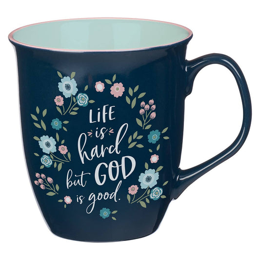 God is Good Navy Floral Ceramic Coffee Mug